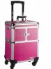 pink train beauty cosmetic case/ expandable makeup case with whe